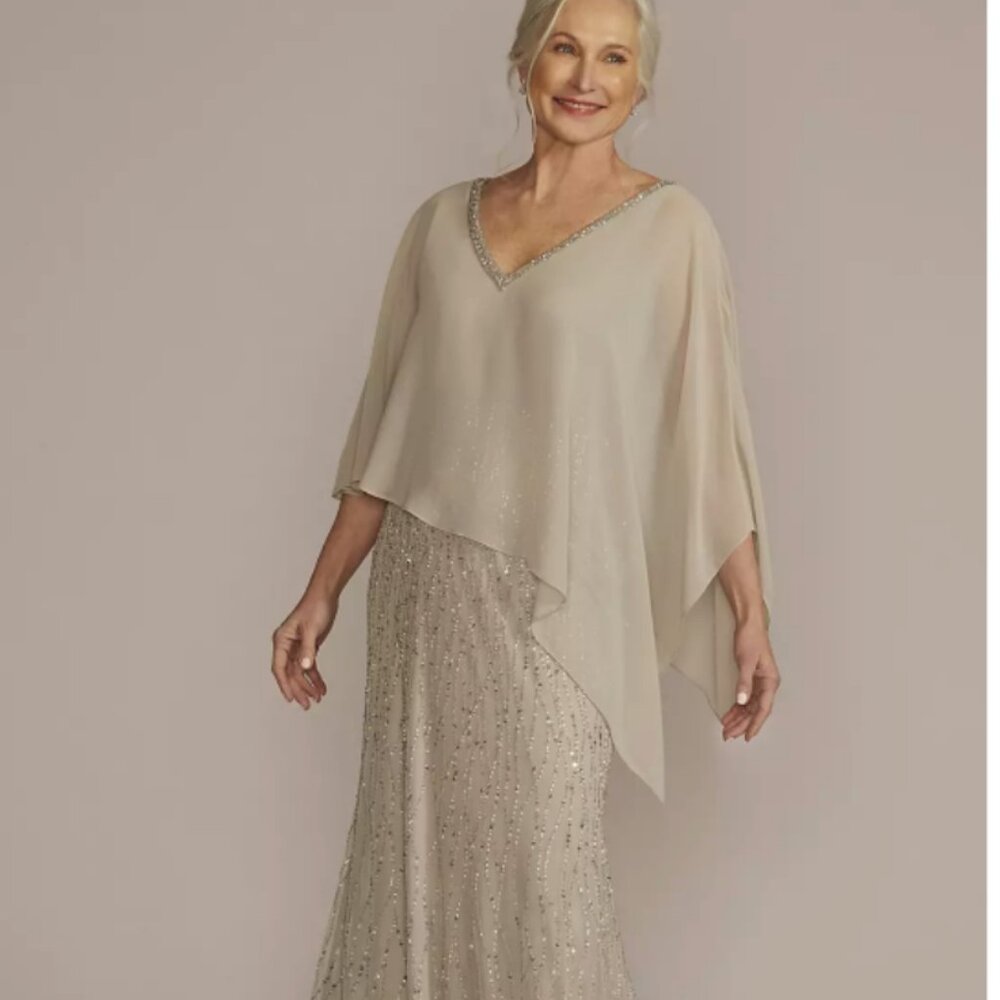 Oleg Cassini Beaded V- Neck Mother Of Bride Dress Size 16W